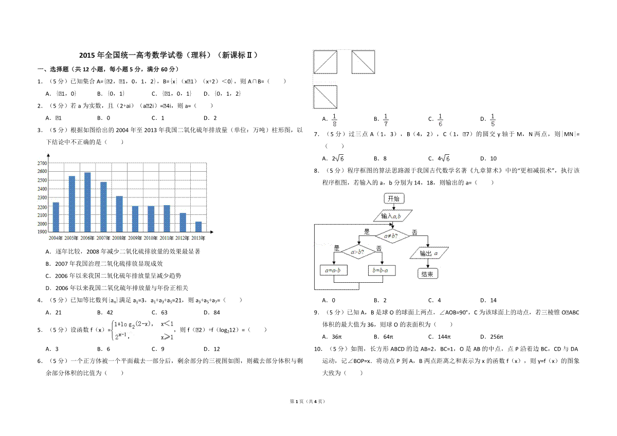 2015年全国统一高考数学试卷（理科）（新课标ⅱ）（原卷版）