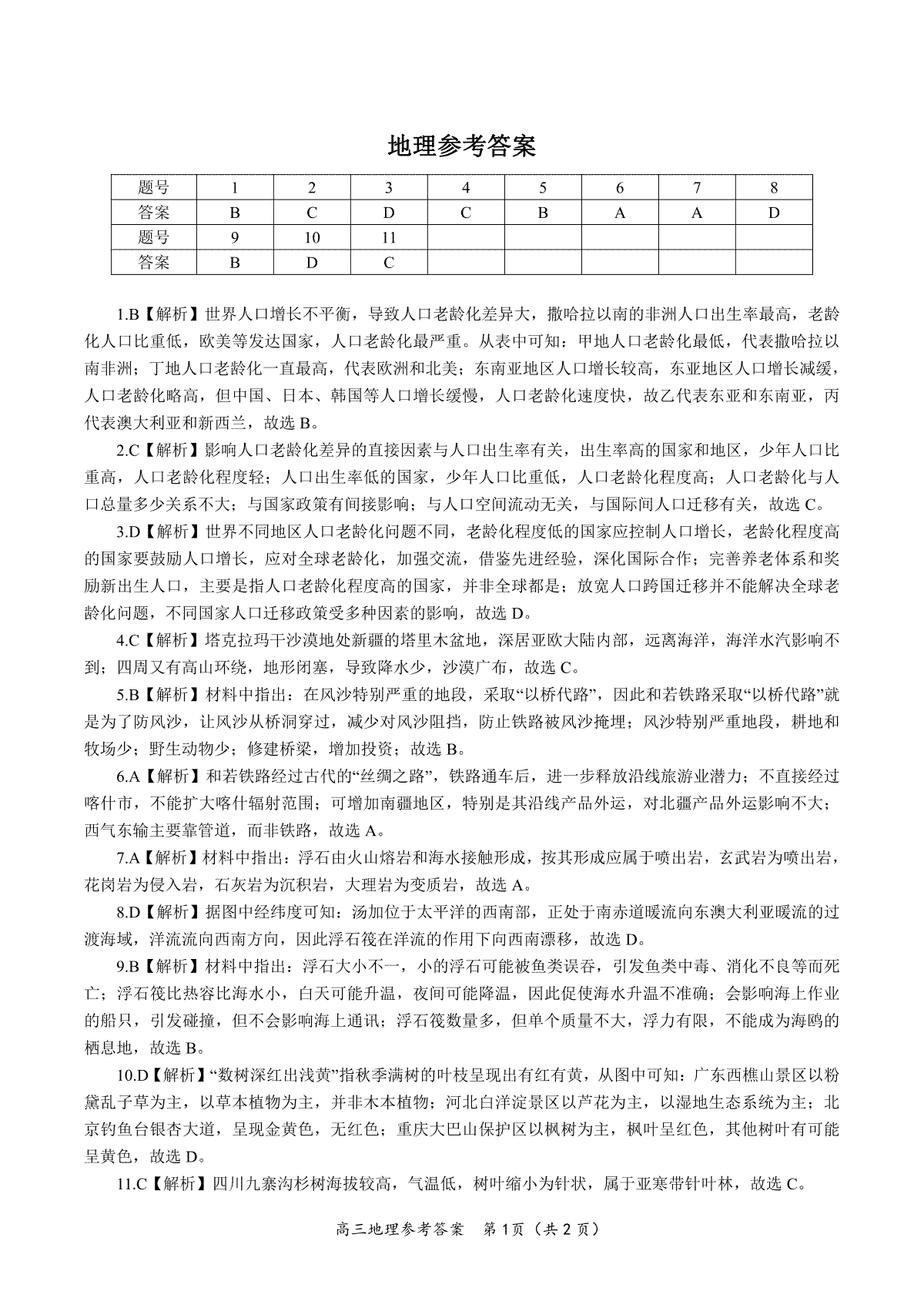 皖江名校2023高三2月开学摸底联考地理参考答案